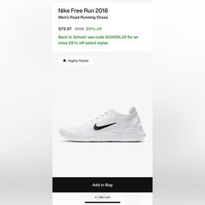 Nike Mens Free run 2018 white running shoes